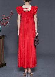 Fashion Red Exra Large Hem Chiffon Long Dress Butterfly Sleeve