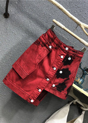 Fashion Red High Waist Patchwork Button Asymmetrical Denim Skirt Summer