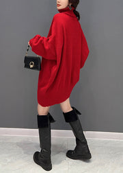 Fashion Red Hign Neck Oversized Thick Knit Sweaters Winter