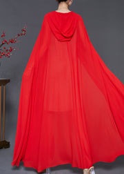 Fashion Red Hooded Draping Chiffon Cloak Summer