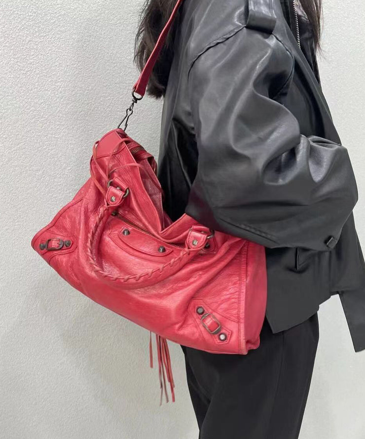 Fashion Red Large Capacity Faux Leather Satchel Bag Handbag