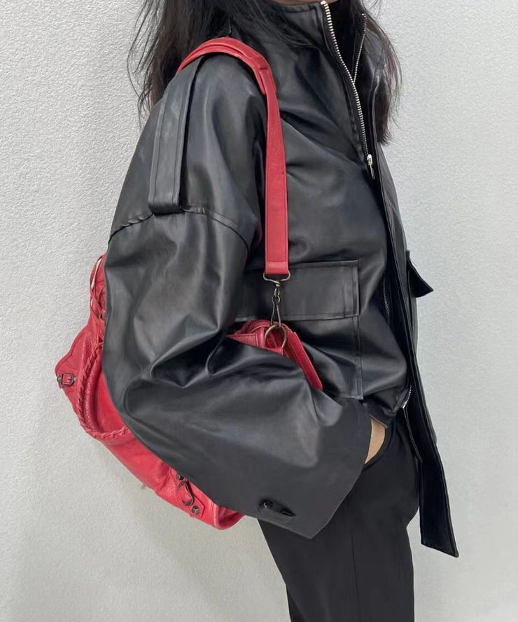 Fashion Red Large Capacity Faux Leather Satchel Bag Handbag