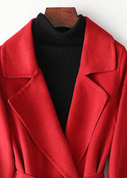 Fashion Red Notched Patchwork Woolen Long Coats Fall