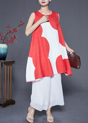 Fashion Red O-Neck Print Satin A Line Dress Summer