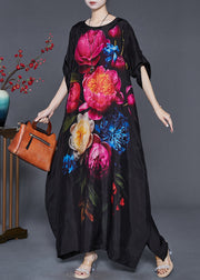 Fashion Red Oversized Floral Silk Maxi Dress Spring