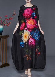 Fashion Red Oversized Floral Silk Maxi Dress Spring