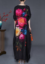 Fashion Red Oversized Floral Silk Maxi Dress Spring