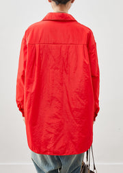 Fashion Red Oversized Low High Design Fine Cotton Filled Jacket In Winter