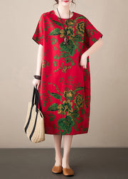 Fashion Red Print Chiffon Macxi Dress Short Sleeve