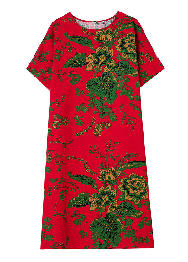 Fashion Red Print Chiffon Macxi Dress Short Sleeve