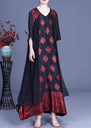 Fashion Red Print Patchwork Summer Silk Party Dress