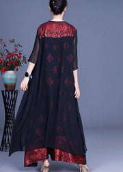 Fashion Red Print Patchwork Summer Silk Party Dress