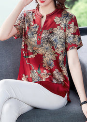 Fashion Red Print Silk Shirt Summer