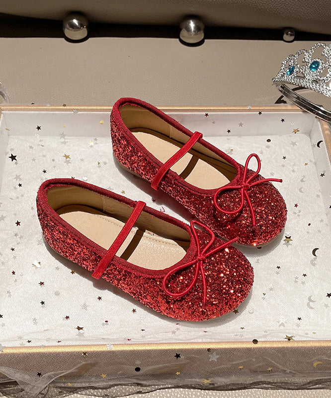 Fashion Red Sequins Kids Lace Up Penny Loafers