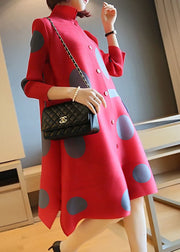 Fashion Red Stand Collar Dot Print Side Open Holiday Dresses Spring