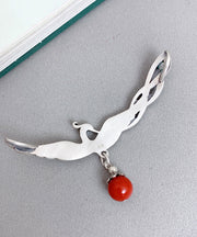 Fashion Red Sterling Silver Agate Phoenix Pendant Necklace