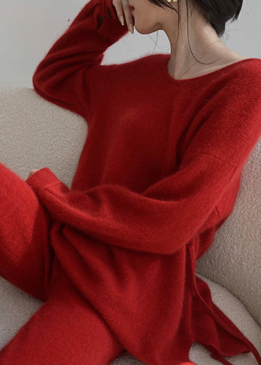 Fashion Red Sweaters And Pants Knit 2 Piece Outfit Spring