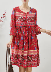 Fashion Red Tasseled Print Cotton Mini Dresses Fall