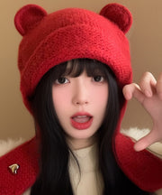 Fashion Red Thick Knit Ear Protection Warm Bonnie Hat