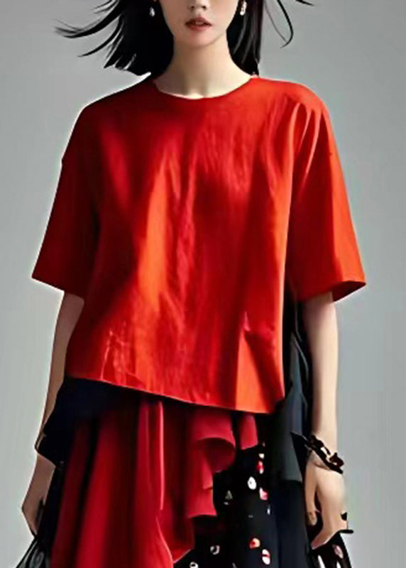 Fashion Red Tulle Patchwork Chiffon Long Dress Short Sleeve