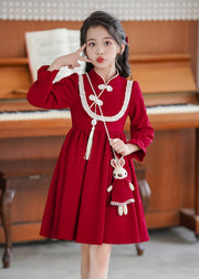 Fashion Red Wrinkled Ruffled Patchwork Girls Maxi Dress Spring