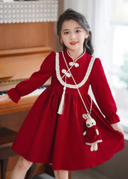 Fashion Red Wrinkled Ruffled Patchwork Girls Maxi Dress Spring