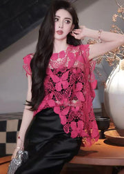 Fashion Rose Butterfly Hook Flower Hollow Lace Top Summer
