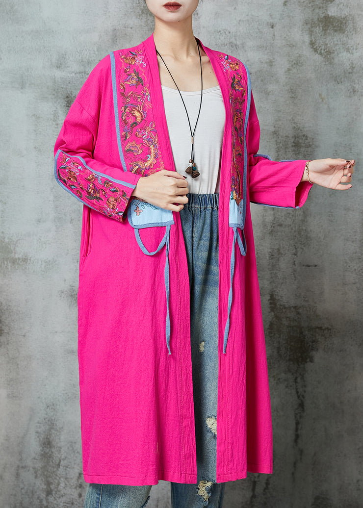 Fashion Rose Embroidered Linen Loose Cardigan Spring