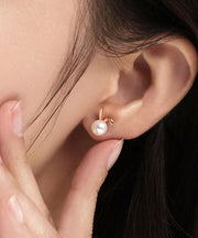 Fashion Rose Gold Rabbit Metal Pearl Stud Earrings