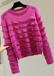 Fashion Rose Ruffled Patchwork Nail Bead Cotton Knit Sweater Winter