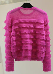 Fashion Rose Ruffled Patchwork Nail Bead Cotton Knit Sweater Winter