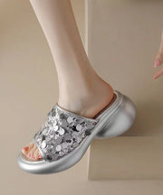 Fashion Sequins Platform Silver Breathable Mesh Slide Sandals