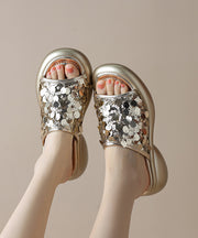 Fashion Sequins Platform Silver Breathable Mesh Slide Sandals