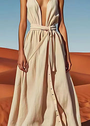 Fashion Sexy Off The Shoulder Tie Waist Cotton Long Dress Summer