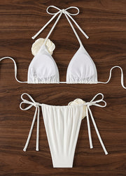 Fashion Sexy White Floral Lace Up Bikini Swimsuit Set