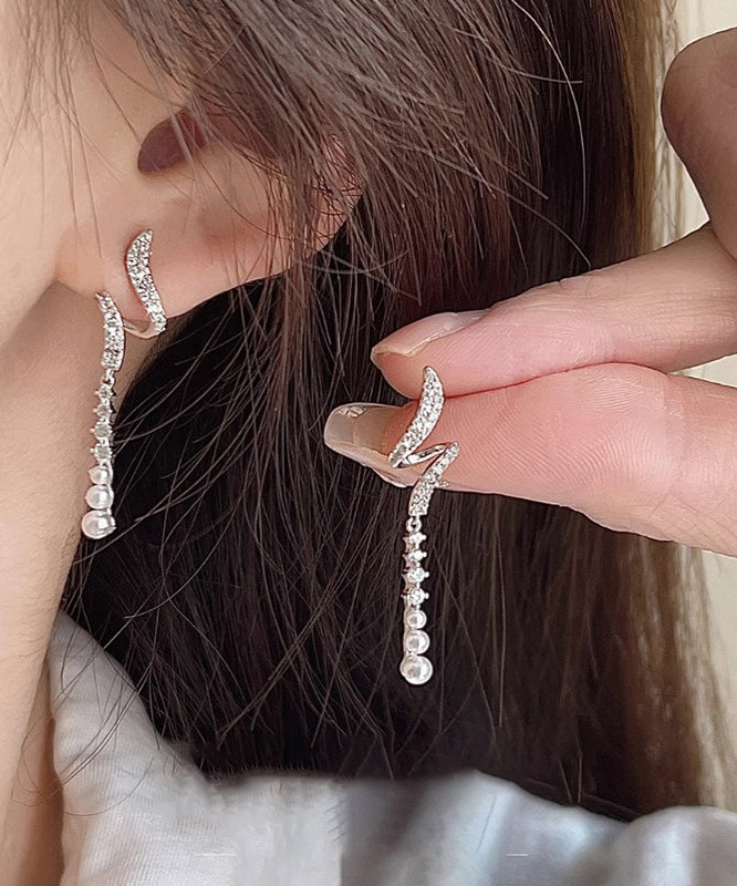 Fashion Silk Alloy Zircon Pearl Tassel Drop Earrings