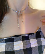 Fashion Silk Sterling Silver Zircon Bow Princess Necklace