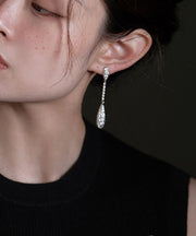 Fashion Silk Sterling Silver Zircon Water Drop Tassel Drop Earrings