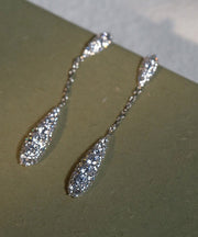 Fashion Silk Sterling Silver Zircon Water Drop Tassel Drop Earrings