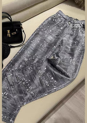 Fashion Silver Sequins Elastic Waist Straight Pants Spring
