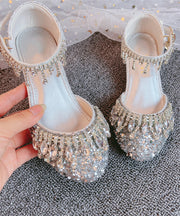 Fashion Silvery Crystal Tassel Buckle Strap Girls Flats Shoes