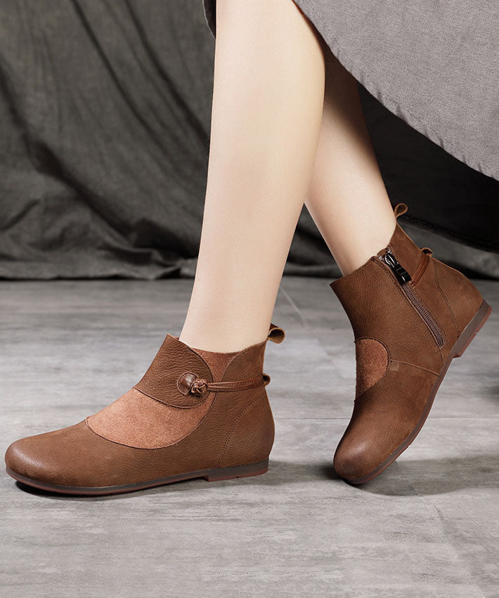 Fashion Splicing Boots Chocolate Cowhide Leather Suede Boots