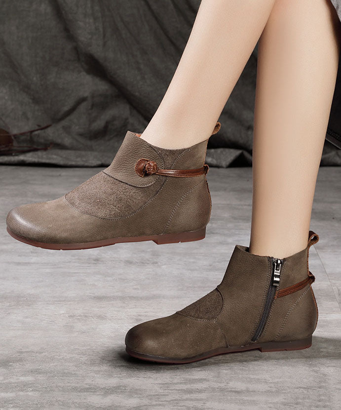 Fashion Splicing Boots Chocolate Cowhide Leather Suede Boots