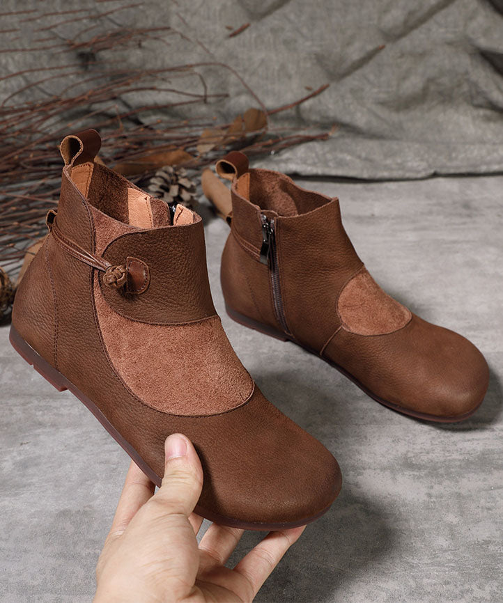 Fashion Splicing Boots Chocolate Cowhide Leather Suede Boots