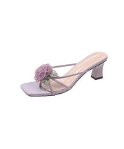 Fashion Splicing Floral Chunky Heel Purple Slide Sandals