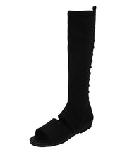 Fashion Splicing Long Boots Black Peep Toe Elastic Fabric