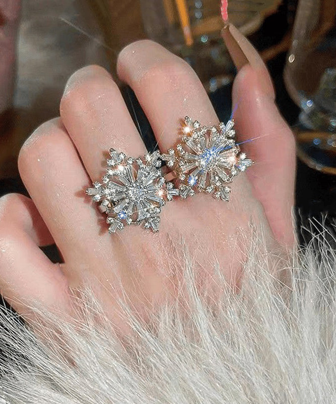 Fashion Stainless Steel Zircon Snowflake Two Piece Set Rings