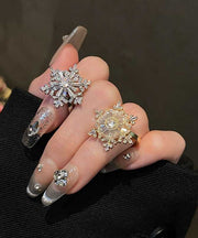 Fashion Stainless Steel Zircon Snowflake Two Piece Set Rings