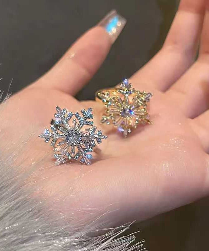 Fashion Stainless Steel Zircon Snowflake Two Piece Set Rings