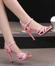 Fashion Stiletto Sandals Pink Hollow Out Faux Leather Sandals
